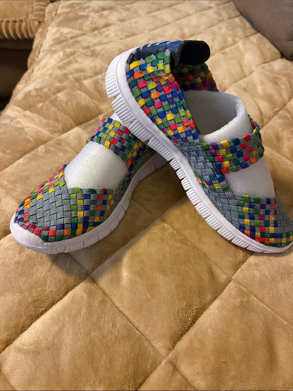 Women’s Multicolor Woven Slip-On Sneakers - Grey & Rainbow